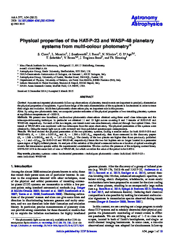 Physical properties of the HAT-P-23 and WASP-48 planetary systems from multi-colour photometry Thumbnail