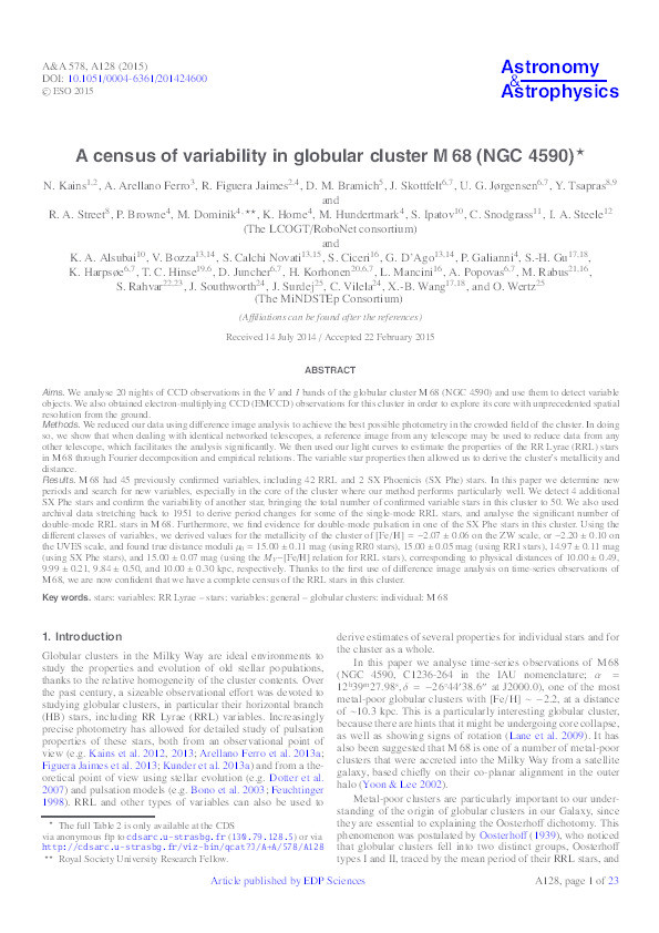 A census of variability in globular cluster M 68 (NGC 4590) Thumbnail