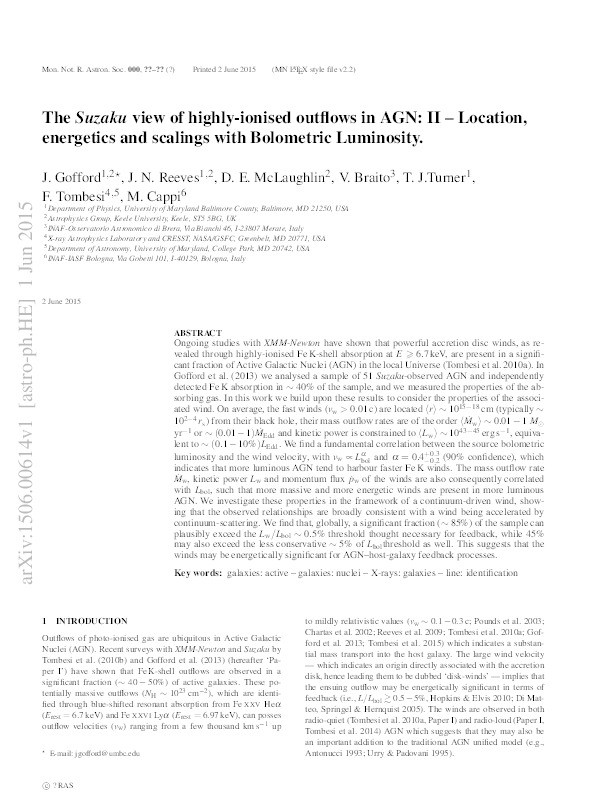 The Suzaku view of highly ionized outflows in AGN - II. Location, energetics and scalings with bolometric luminosity Thumbnail