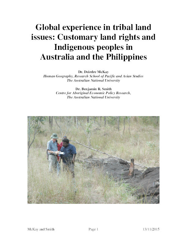 Global Experience in Tribal Land Issues: Customary Land Rights and Indigenous Peoples in Australia and the Philippines Thumbnail