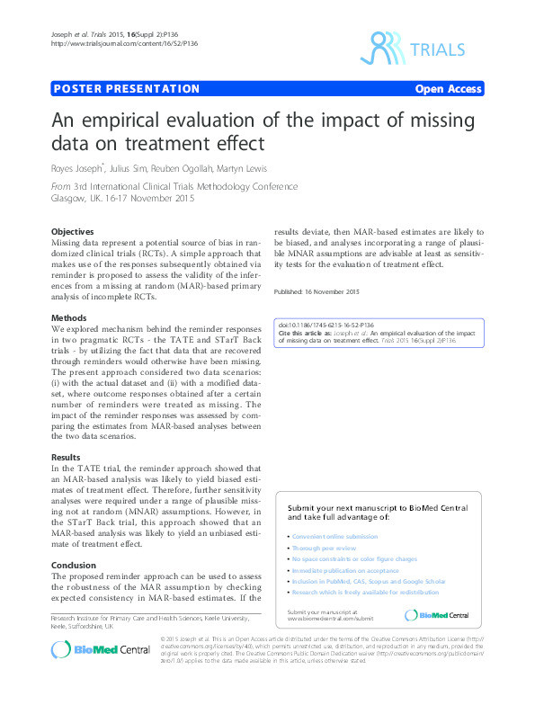 An empirical evaluation of the impact of missing data on treatment effect Thumbnail