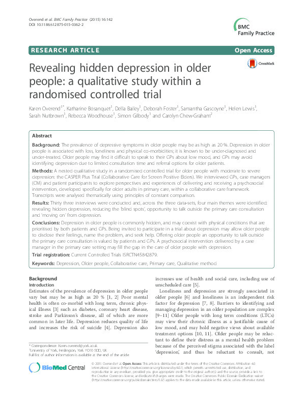 Revealing hidden depression in older people: a qualitative study within a randomised controlled trial Thumbnail