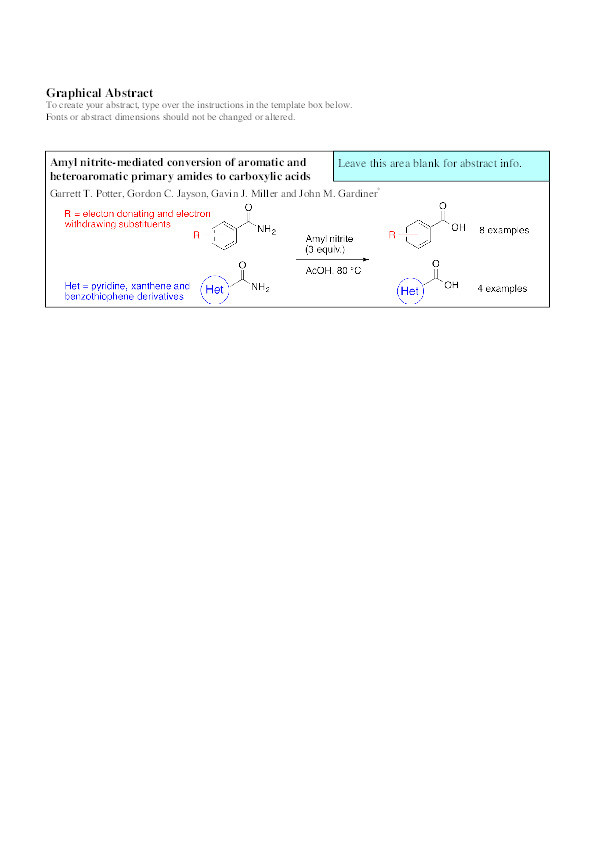 Amyl nitrite-mediated conversion of aromatic and heteroaromatic primary amides to carboxylic acids Thumbnail