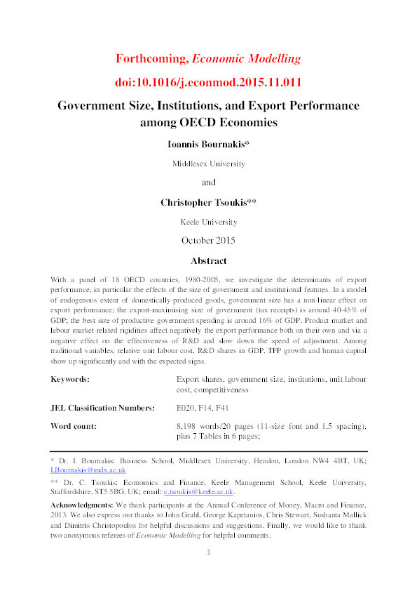 Government size, institutions and export performance among OECD economies Thumbnail