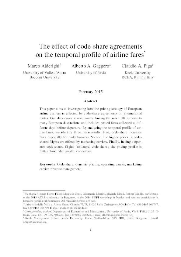 The effects of Code-Share agreements on the temporal profile of airline fares Thumbnail