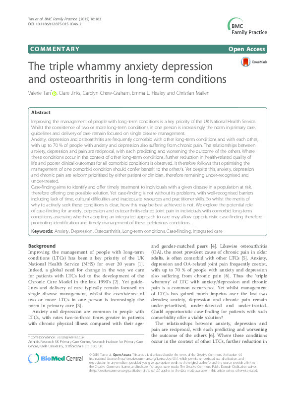 The triple whammy anxiety depression and osteoarthritis in long-term conditions Thumbnail