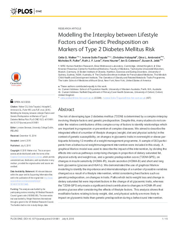 Modelling the Interplay between Lifestyle Factors and Genetic Predisposition on Markers of Type 2 Diabetes Mellitus Risk Thumbnail