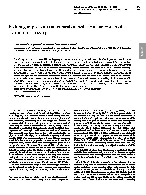 Enduring impact of communication skills training: results of a 12-month follow-up. Thumbnail