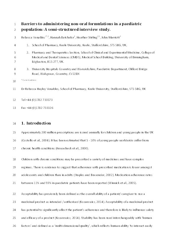 Barriers to administering non-oral formulations in a paediatric population: A semi-structured interview study Thumbnail