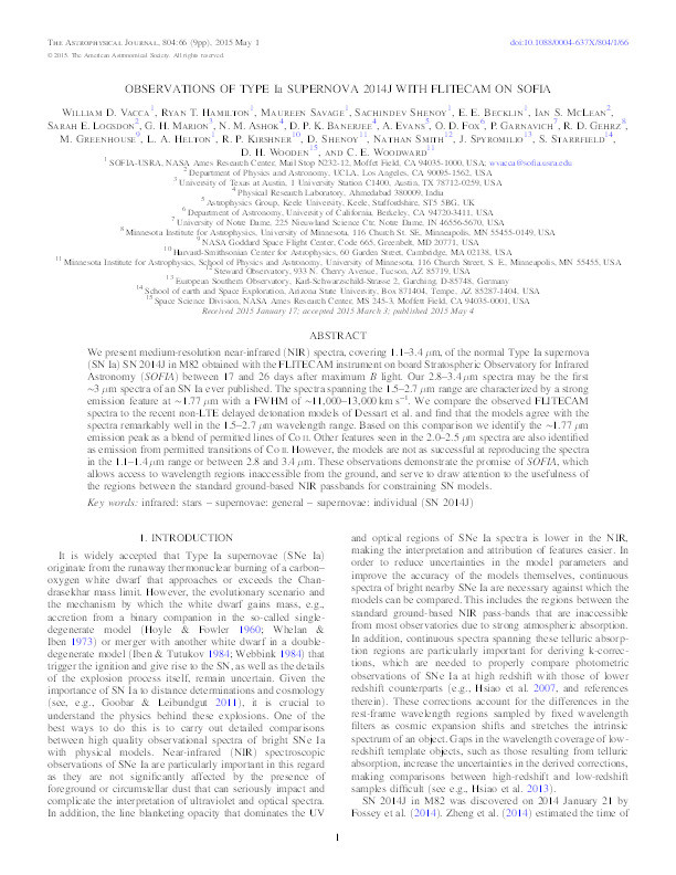 OBSERVATIONS OF TYPE Ia SUPERNOVA 2014J WITH FLITECAM ON SOFIA Thumbnail