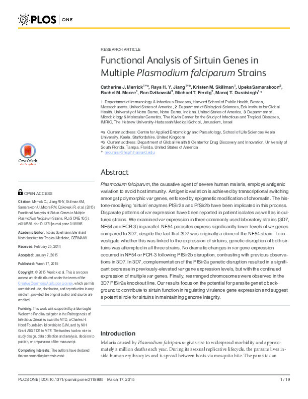 Functional analysis of sirtuin genes in multiple Plasmodium falciparum strains. Thumbnail