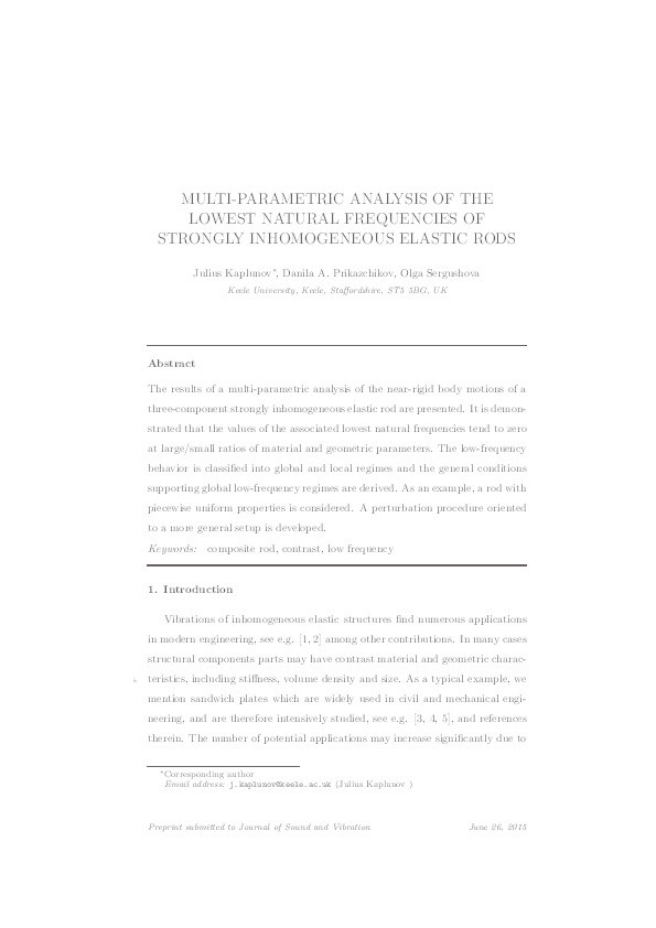 Multi-parametric analysis of the lowest natural frequencies of strongly inhomogeneous elastic rods Thumbnail