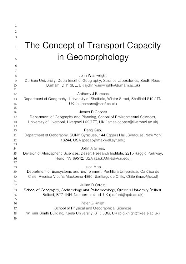 The Concept Of Transport Capacity In Geomorphology Thumbnail