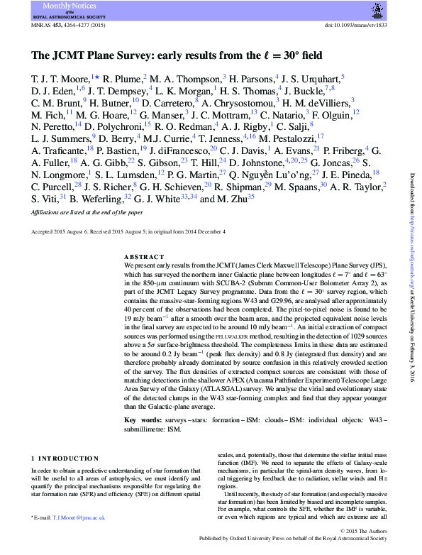 The JCMT Plane Survey: early results from the l=30 degrees field Thumbnail