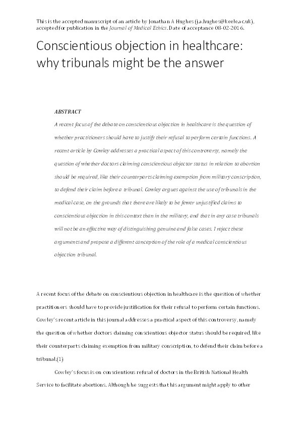 Conscientious objection in healthcare: why tribunals might be the answer Thumbnail
