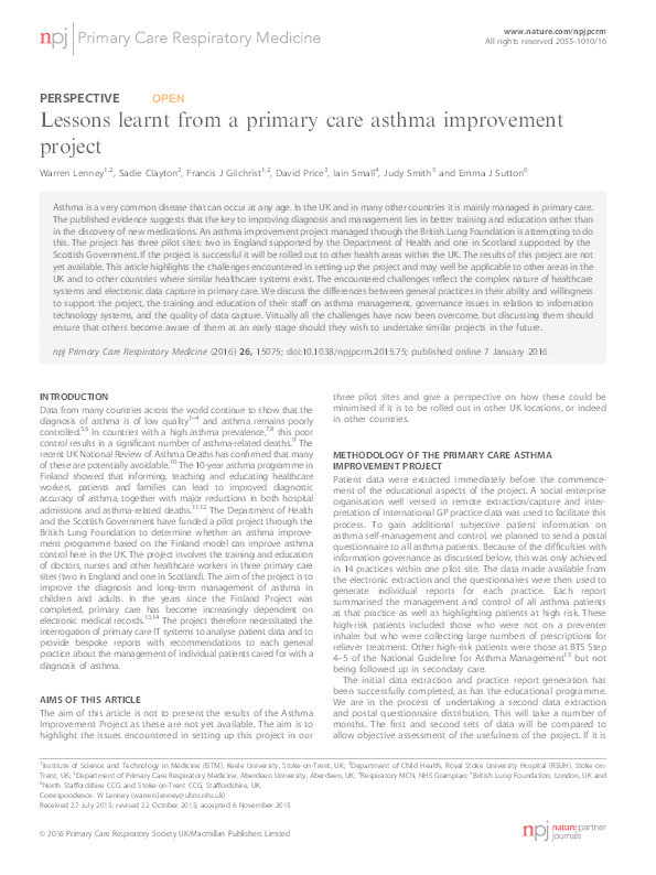Lessons learnt from a primary care asthma improvement project. Thumbnail