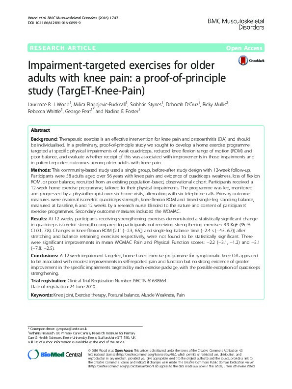 Impairment-targeted exercises for older adults with knee pain: a proof-of-principle study (TargET-Knee-Pain). Thumbnail