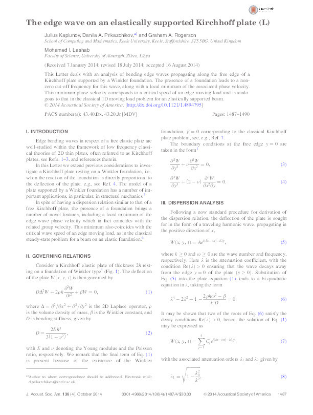 The edge wave on an elastically supported Kirchhoff plate Thumbnail