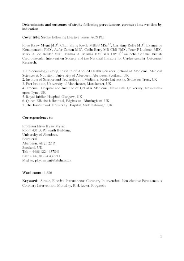 Determinants and outcomes of stroke following percutaneous coronary intervention by indication Thumbnail