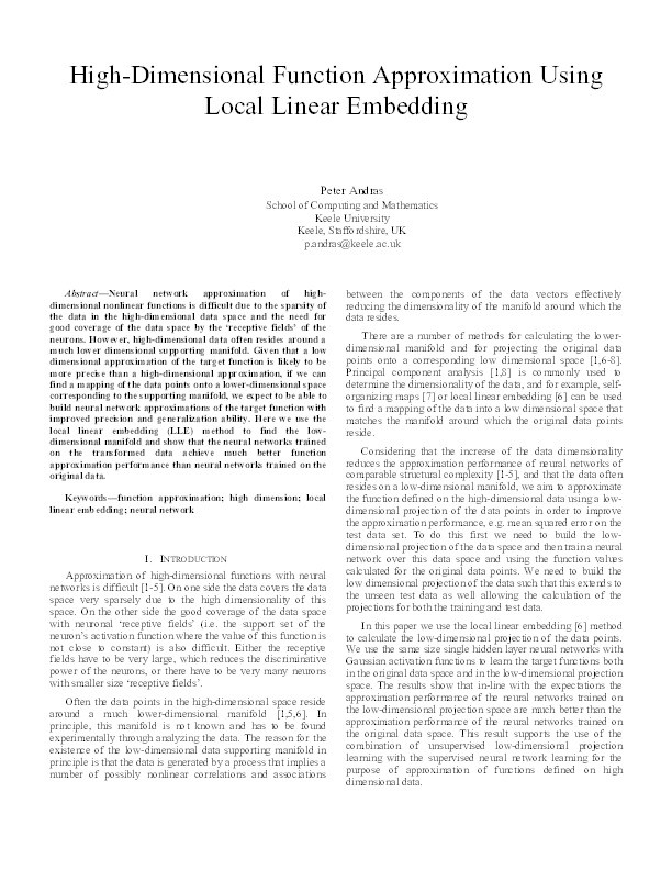 High-dimensional function approximation using local linear embedding Thumbnail