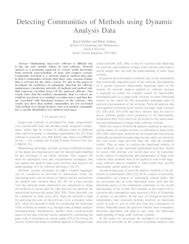 Detecting communities of methods using dynamic analysis data Thumbnail