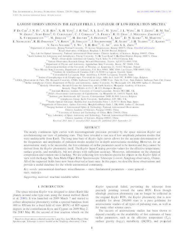 Lamost Observations In The Kepler Field. I. Database Of Low-resolution Spectra Thumbnail