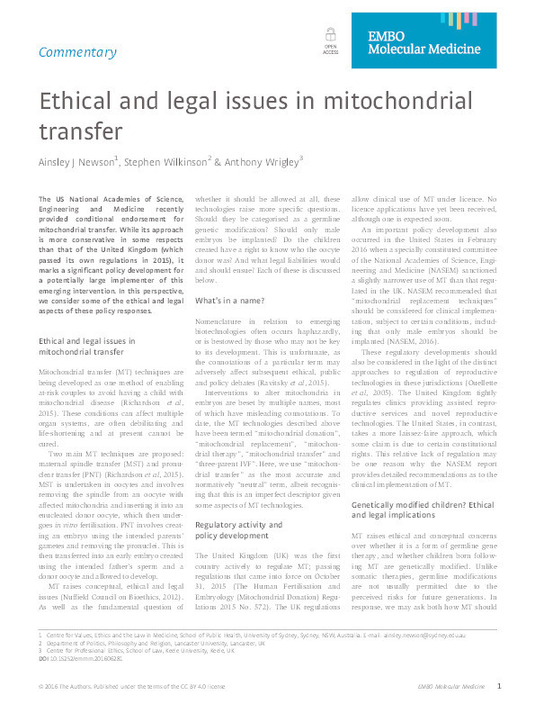 Ethical and Legal Issues in Mitochondrial Transfer Thumbnail