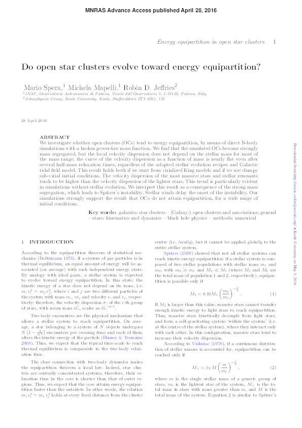 Do open star clusters evolve toward energy equipartition? Thumbnail