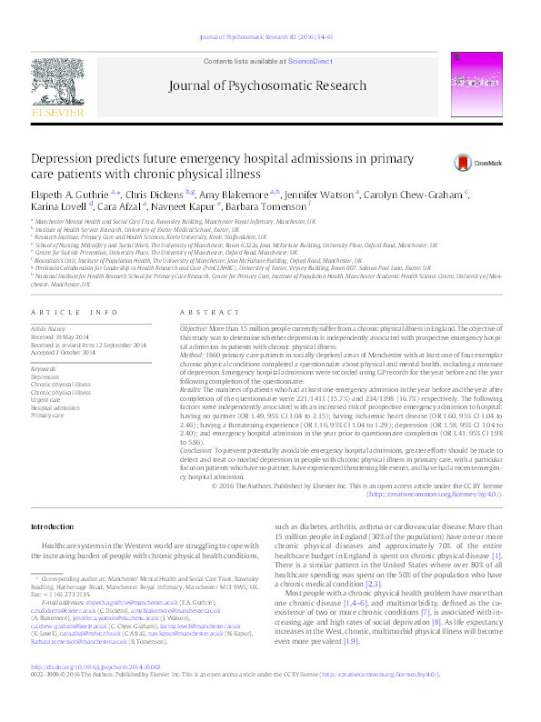 Depression predicts future emergency hospital admissions in primary care patients with chronic physical illness Thumbnail