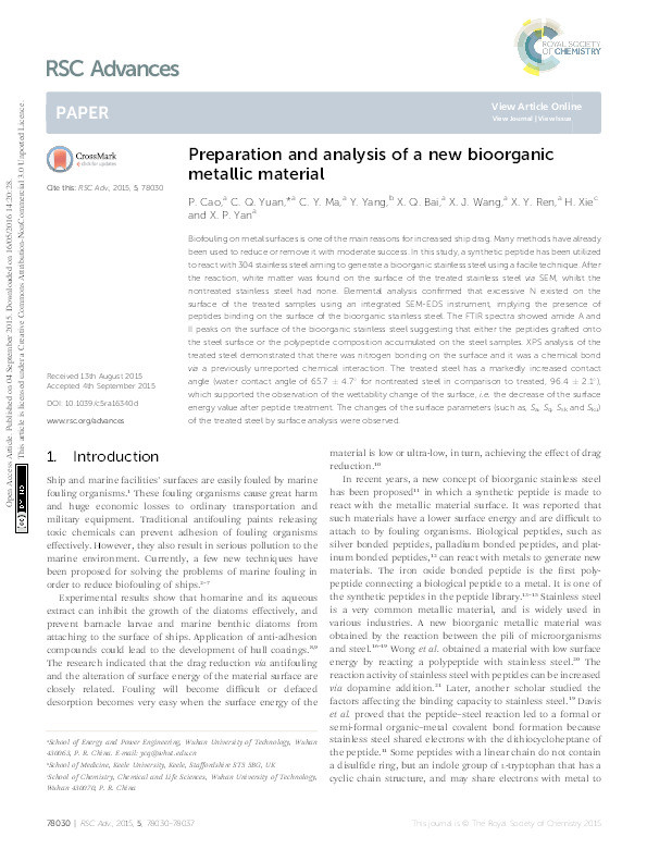 Preparation and analysis of a new bioorganic metallic material Thumbnail