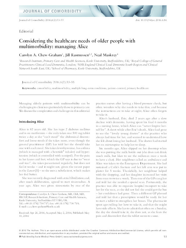 Considering the healthcare needs of older people with multimorbidity: managing Alice Thumbnail