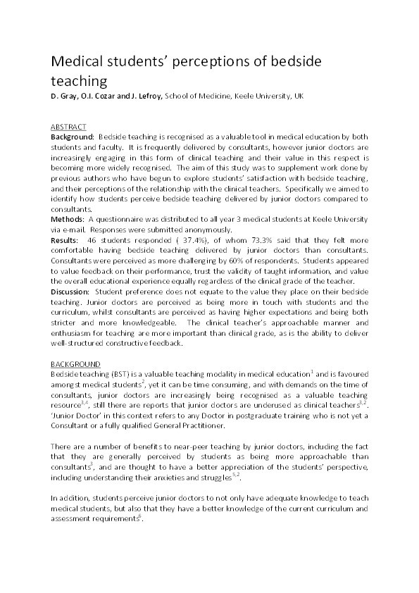 Medical students' perceptions of bedside teaching Thumbnail