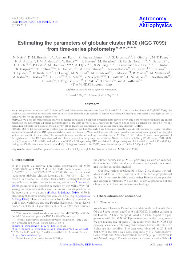 Estimating the parameters of globular cluster M 30 (NGC 7099) from time-series photometry (vol 555, pg A36, 2013) Thumbnail