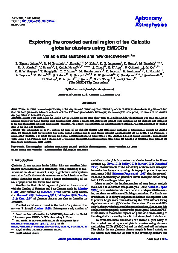 Exploring the crowded central region of ten Galactic globular clusters using EMCCDs Variable star searches and new discoveries Thumbnail