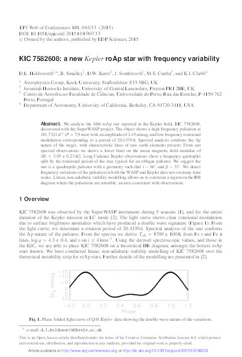 KIC 7582608: a new Kepler roAp star with frequency variability Thumbnail