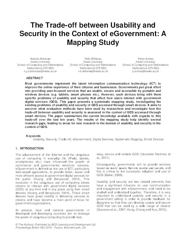 The Trade-off between Usability and Security in the Context of eGovernment: A Mapping Study Thumbnail