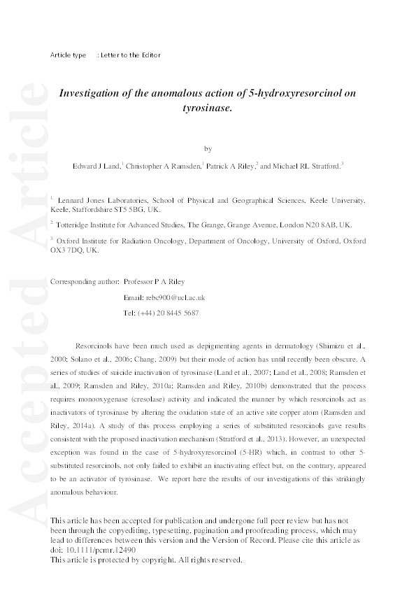 Investigation of the anomalous action of 5-hydroxyresorcinol on tyrosinase Thumbnail