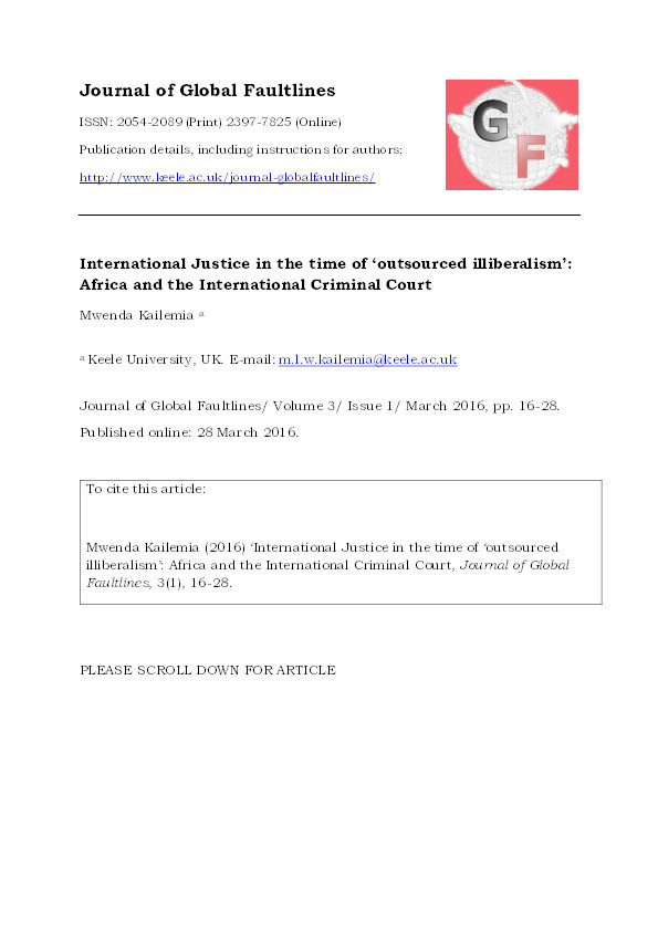 International Justice in the time of ‘outsourced illiberalism’: Africa and the International Criminal Court Thumbnail