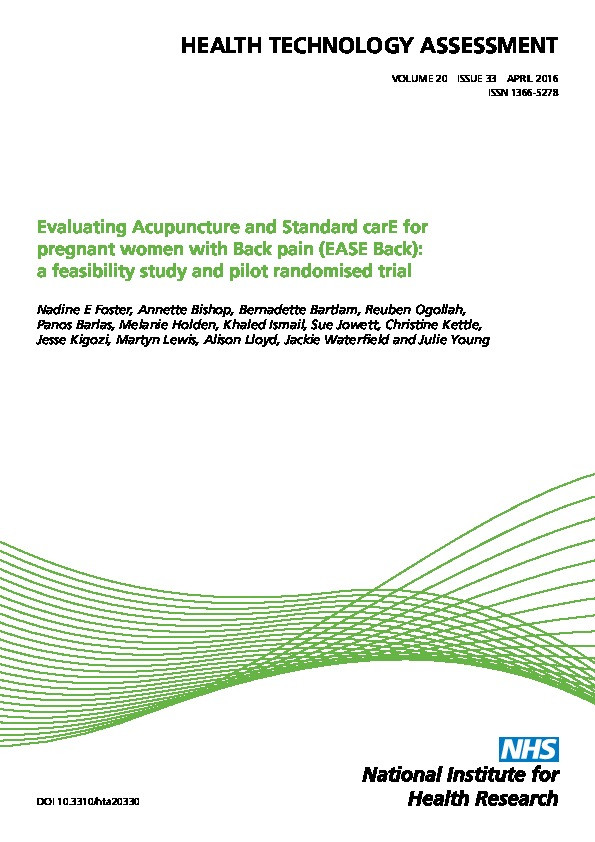 Evaluating Acupuncture and Standard carE for pregnant women with Back pain (EASE Back): a feasibility study and pilot randomised trial. Thumbnail