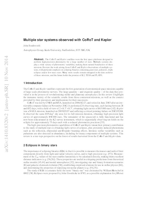 Multiple star systems observed with CoRoT and Kepler (invited review) Thumbnail