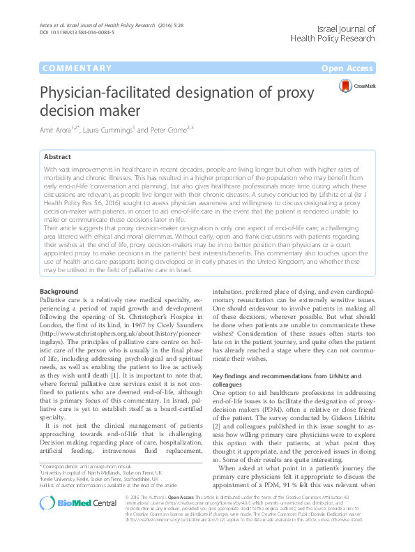 Physician-facilitated designation of proxy decision maker. Thumbnail