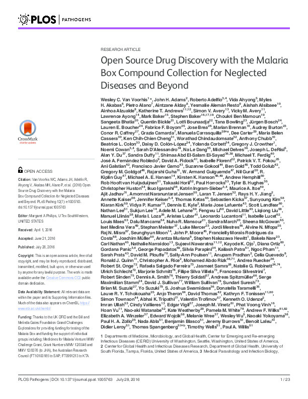 Open Source Drug Discovery with the Malaria Box Compound Collection for Neglected Diseases and Beyond Thumbnail