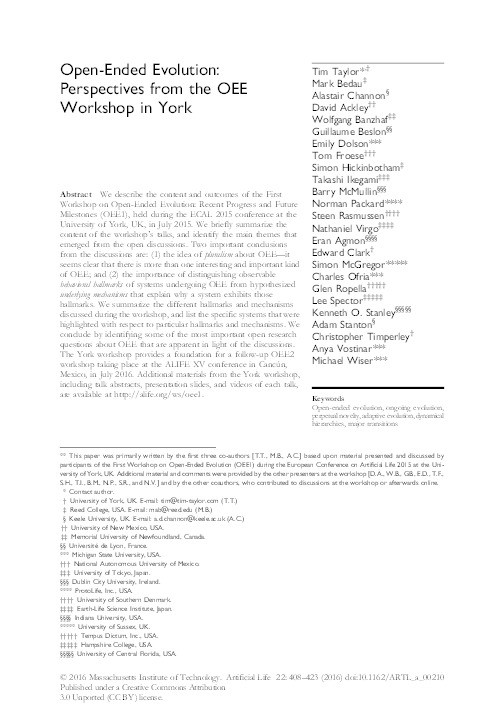 Open-Ended Evolution: Perspectives from the OEE1 Workshop in York Thumbnail