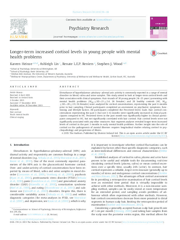 Longer-term increased cortisol levels in young people with mental health problems. Thumbnail