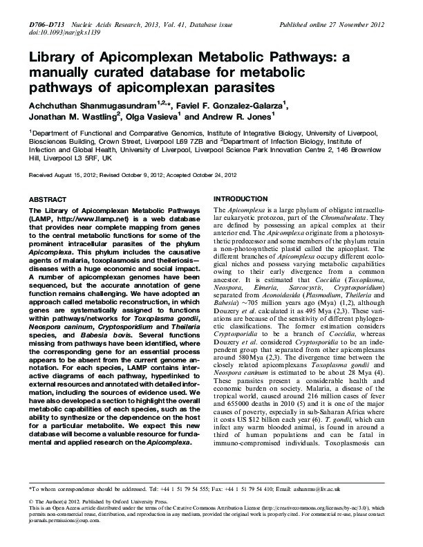Library of Apicomplexan Metabolic Pathways: a manually curated database for metabolic pathways of apicomplexan parasites. Thumbnail