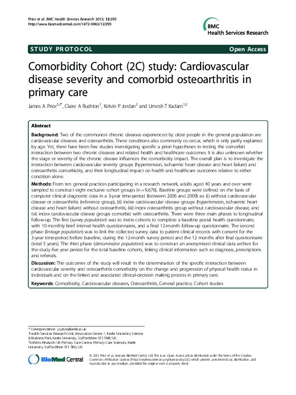 Comorbidity Cohort (2C) study: cardiovascular disease severity and comorbid osteoarthritis in primary care. Thumbnail