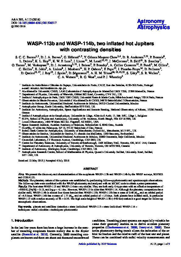 Discovery of WASP-113b and WASP-114b, two inflated hot-Jupiters with contrasting densities Thumbnail