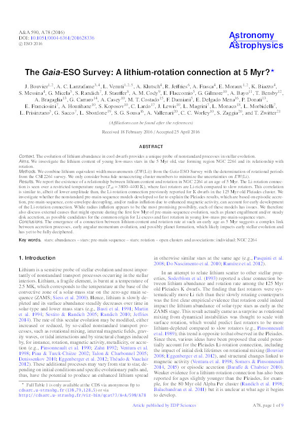 The Gaia-ESO Survey: A lithium-rotation connection at 5 Myr? Thumbnail