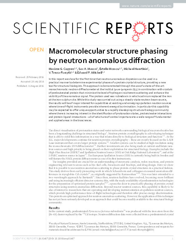 Macromolecular structure phasing by neutron anomalous diffraction. Thumbnail