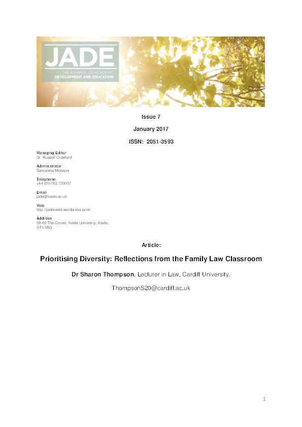 Prioritising Diversity: Reflections from the Family Law Classroom Thumbnail